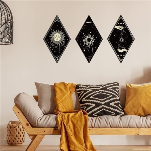 6 Pieces Hallowen Wall Decor Gothic Skeleton Boho Wall Art Moon Stars Sun Witchy - Picture 5 of 6